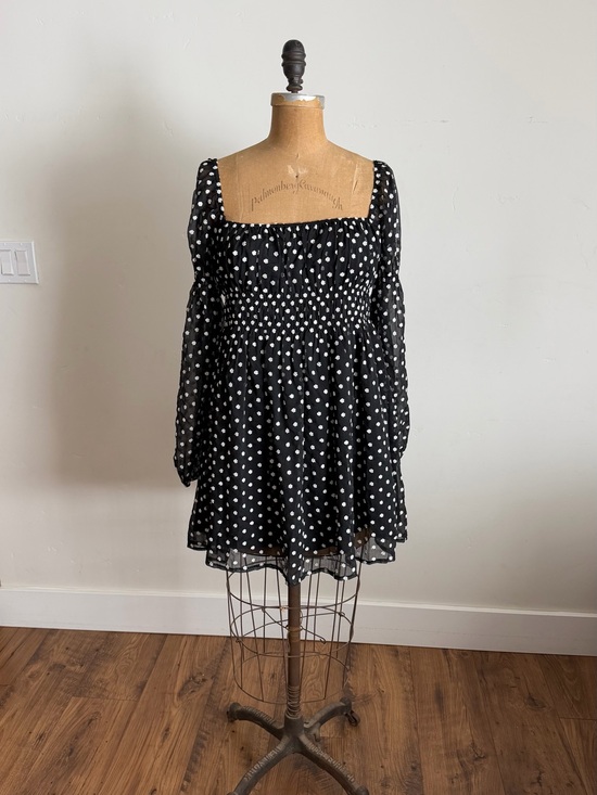 Lucy Paris Dresses & Skirts - Lucy Paris Black & White Polka Dot Smocked Mini Dress